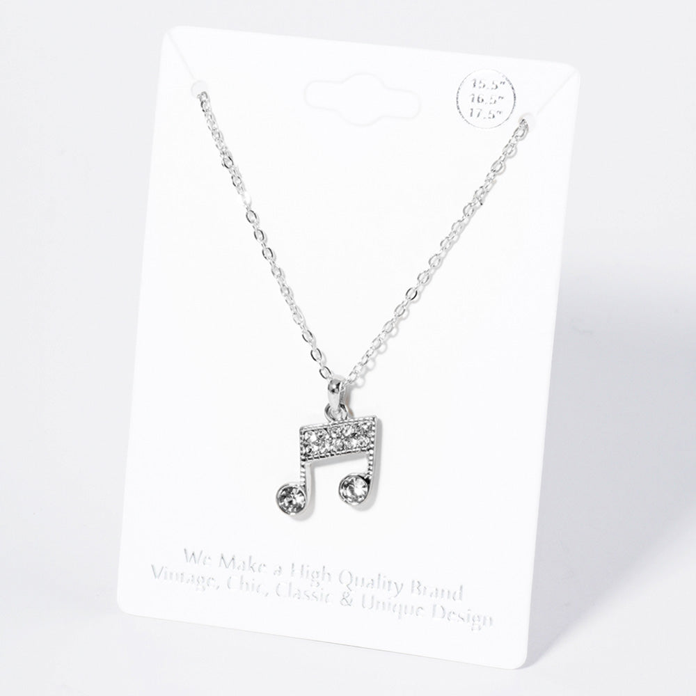 Crystal Rhinestone Paved Music Notes Pendant Necklace