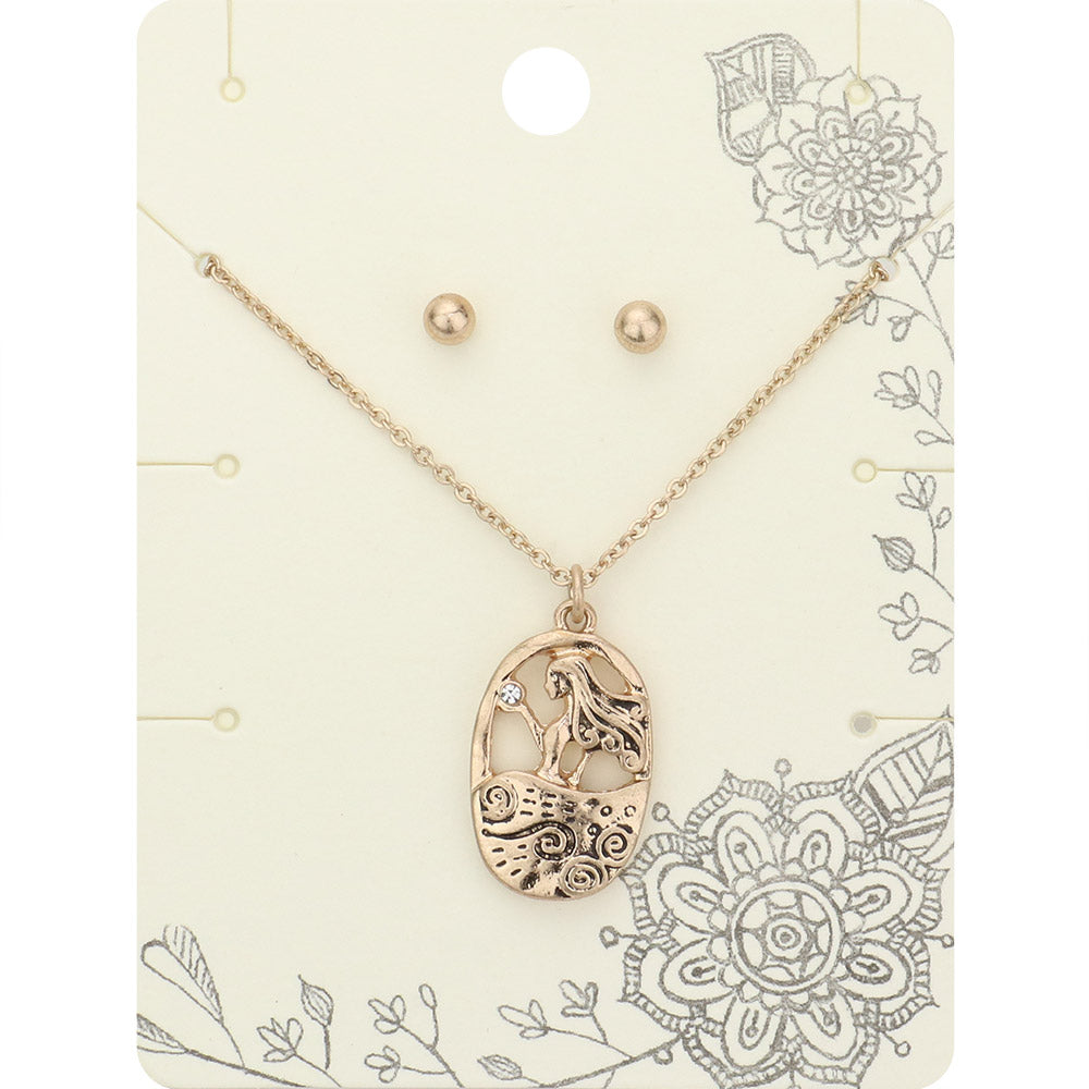 Stone Embellished Metal Woman Pendant Necklace