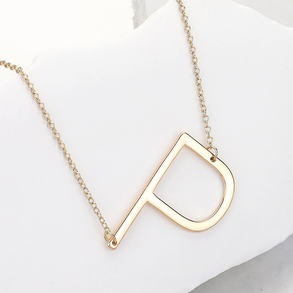 -P- Metal Initial Monogram Pendant Necklace