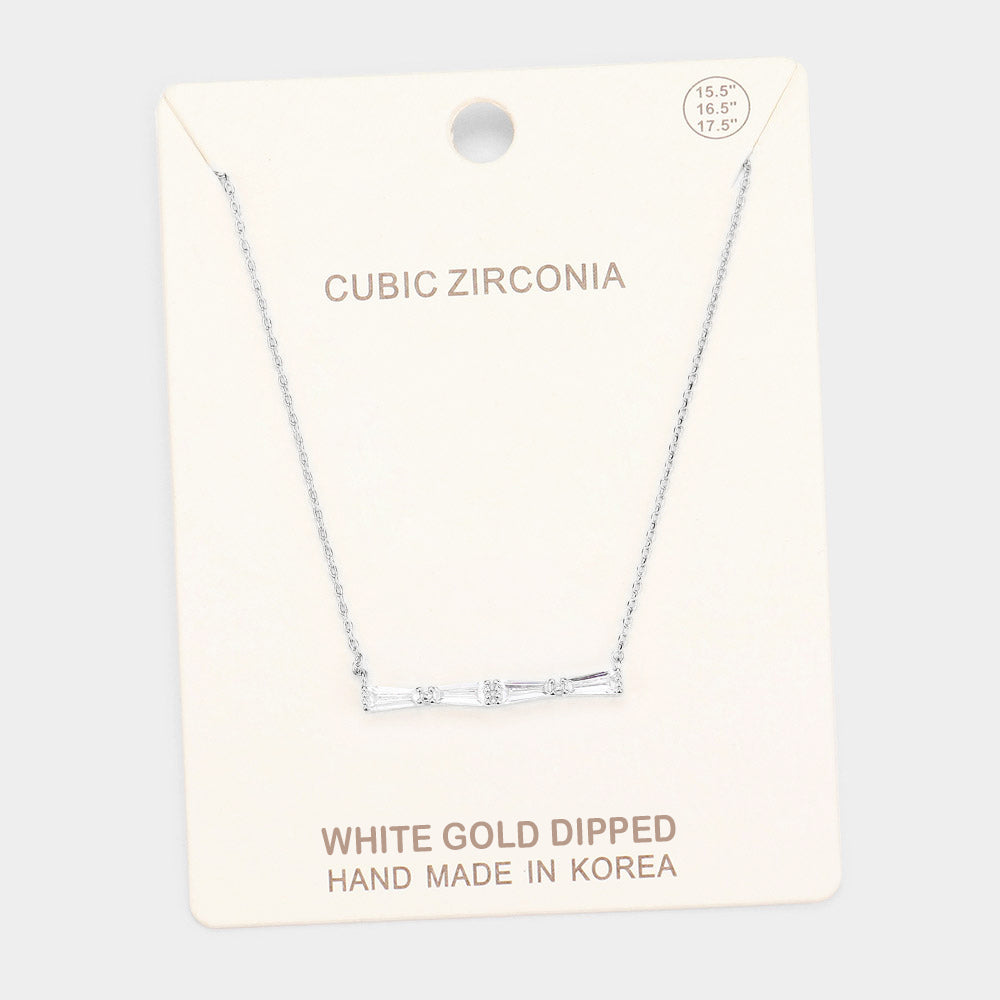 White Gold Dipped Cubic Zirconia Row Pendant Necklace