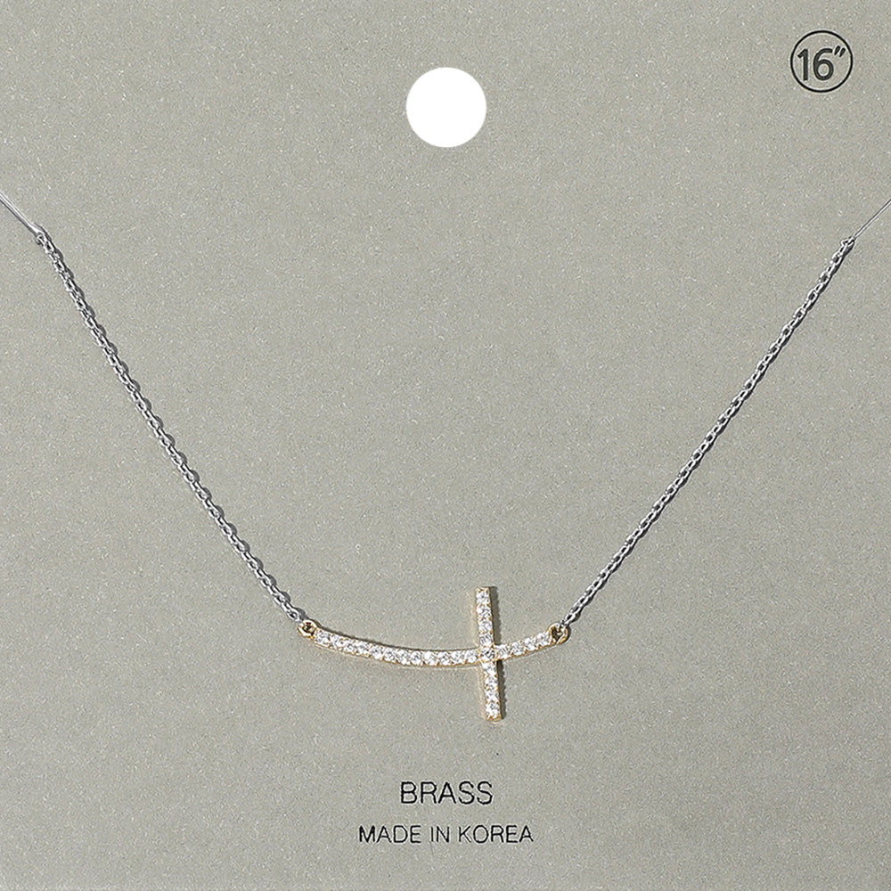 Stone Paved Cross Pendant Necklace