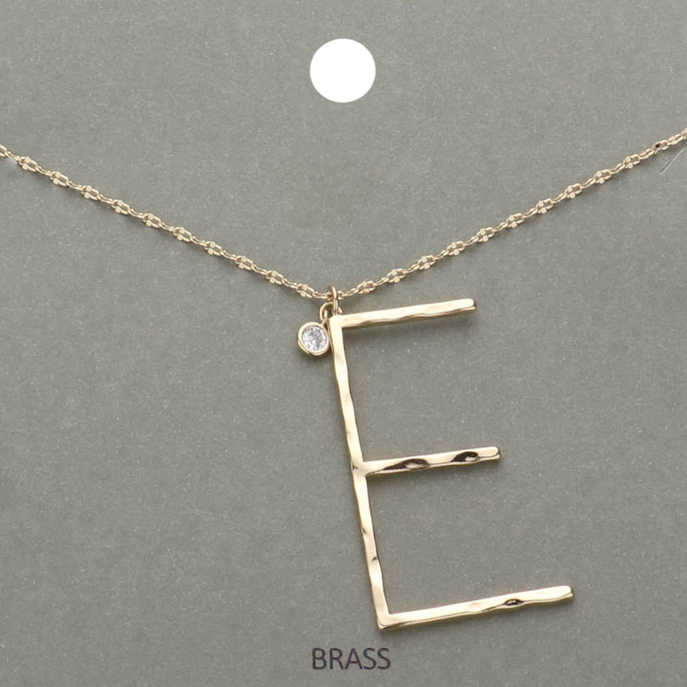 -E- Initial Monogram Brass Metal Pendant Necklace