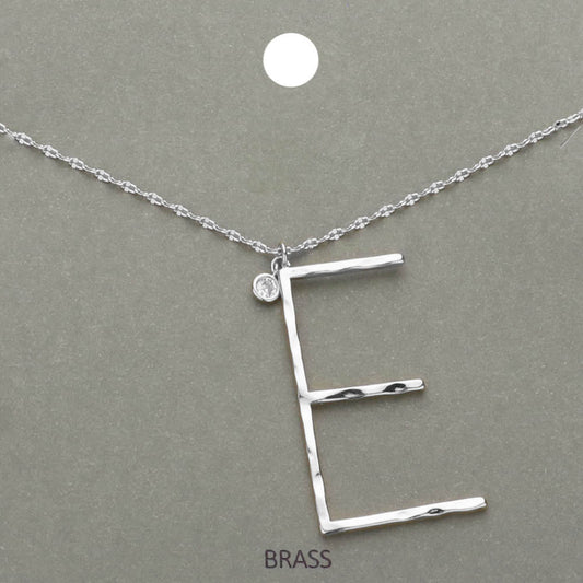 -E- Initial Monogram Brass Metal Pendant Necklace