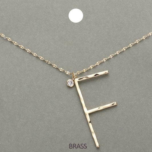 -F- Initial Monogram Brass Metal Pendant Necklace
