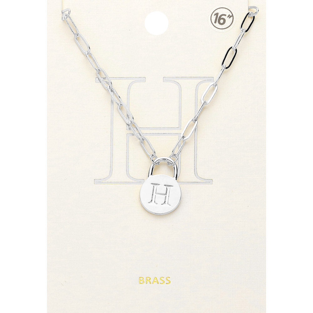 -H- Brass Metal Initial Monogram Lock Pendant Necklace