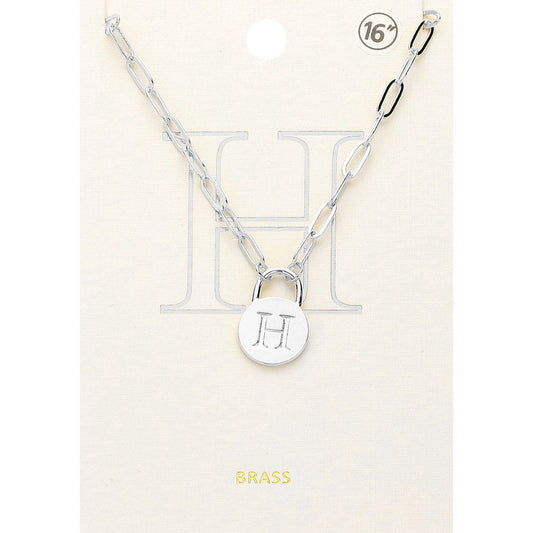-H- Brass Metal Initial Monogram Lock Pendant Necklace