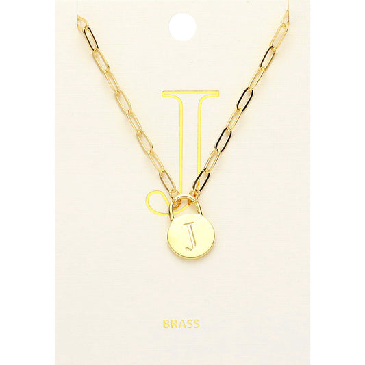 -J- Brass Metal Initial Monogram Lock Pendant Necklace