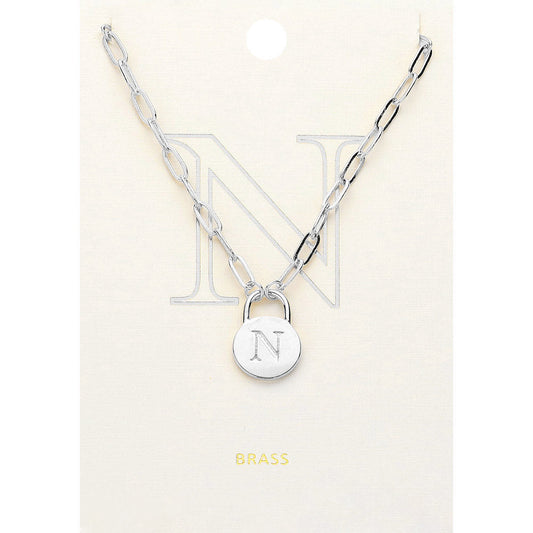 -N- Brass Metal Initial Monogram Lock Pendant Necklace
