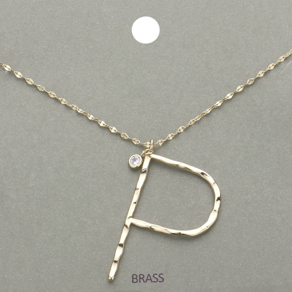 -P- Initial Monogram Brass Metal Pendant Necklace
