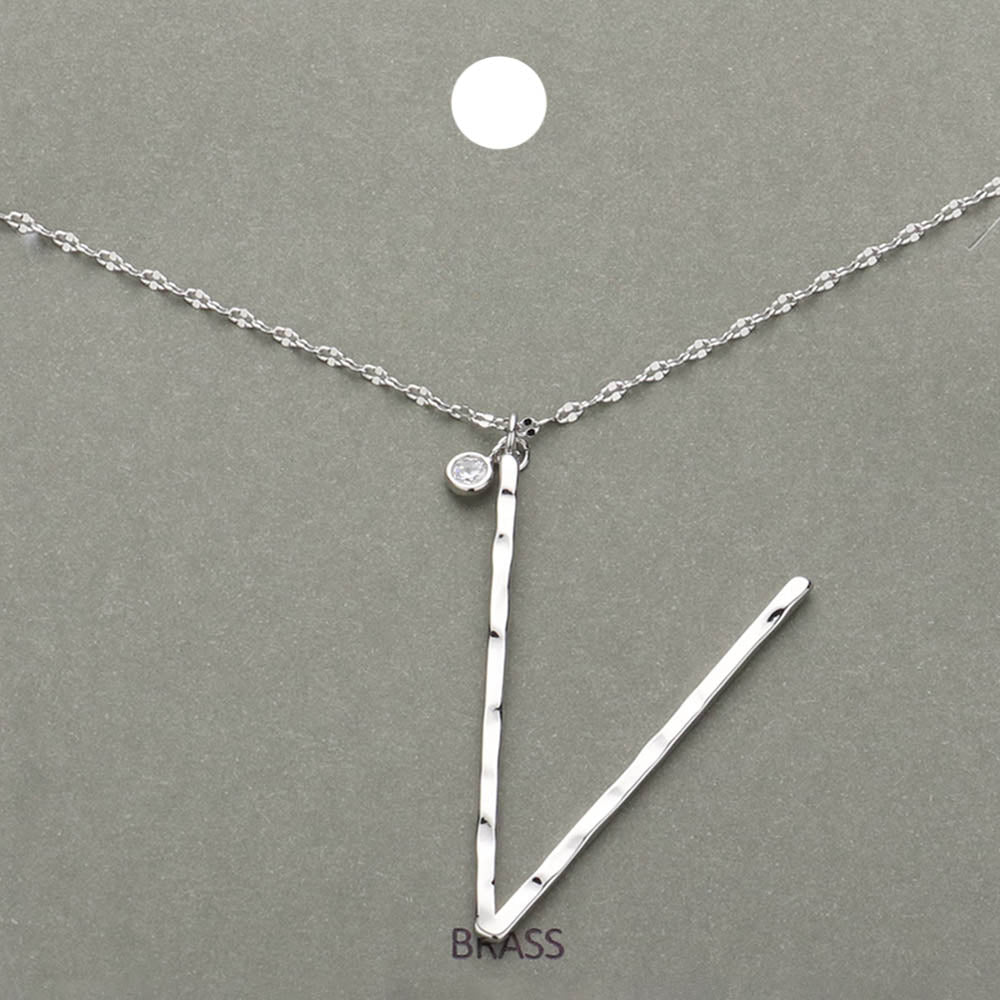 -V- Initial Monogram Brass Metal Pendant Necklace