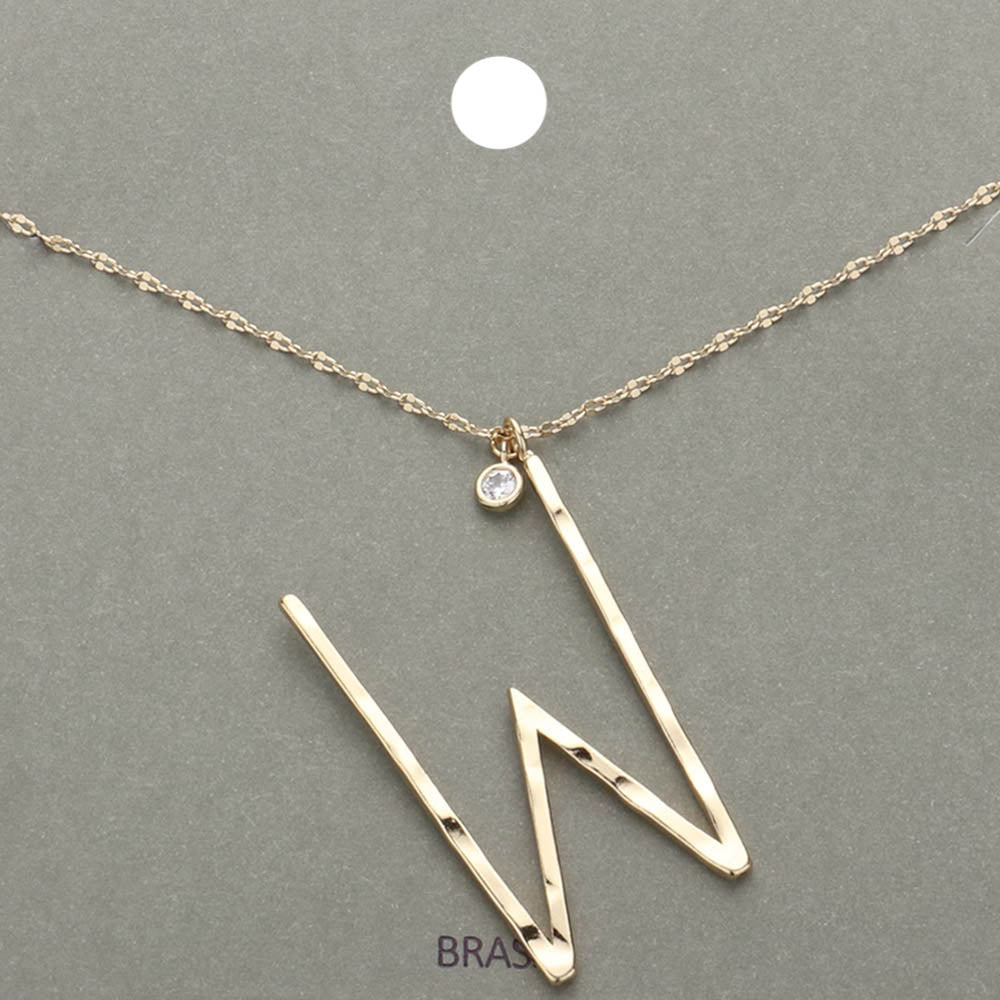 -W- Initial Monogram Brass Metal Pendant Necklace