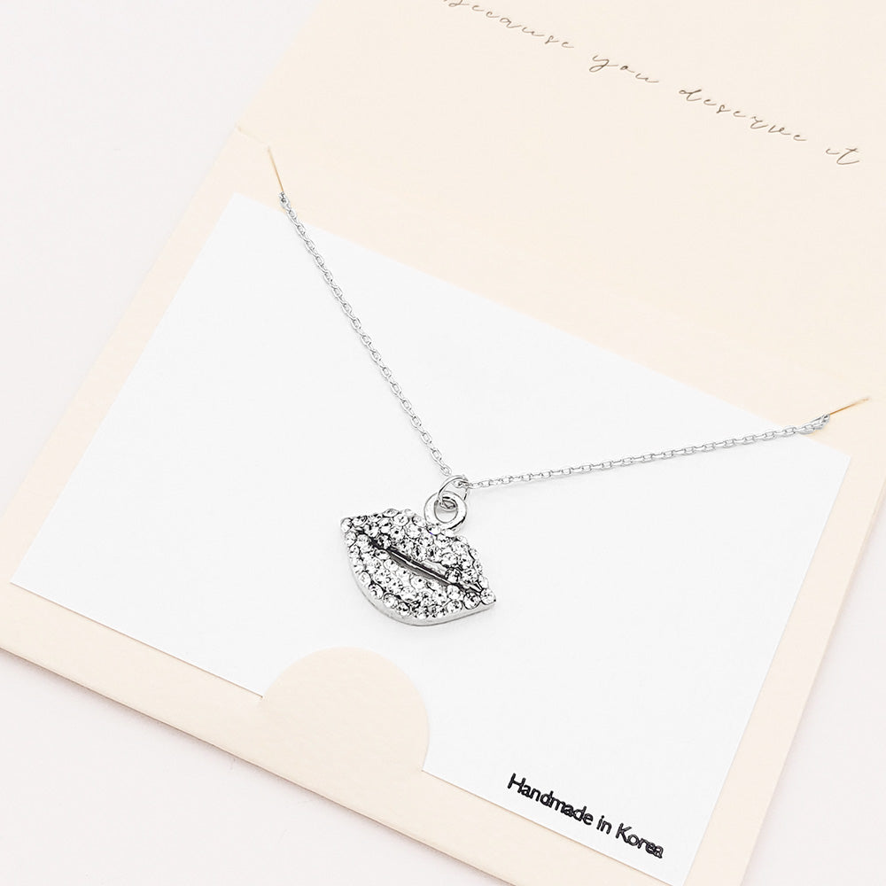Rhinestone Embellished Lips Pendant Necklace