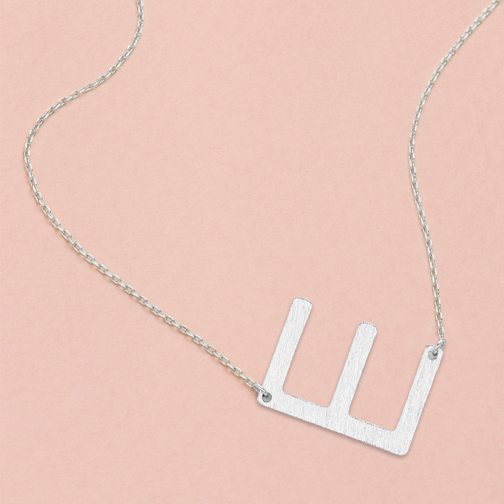 -E- White Gold Dipped Initial Monogram Pendant Necklace