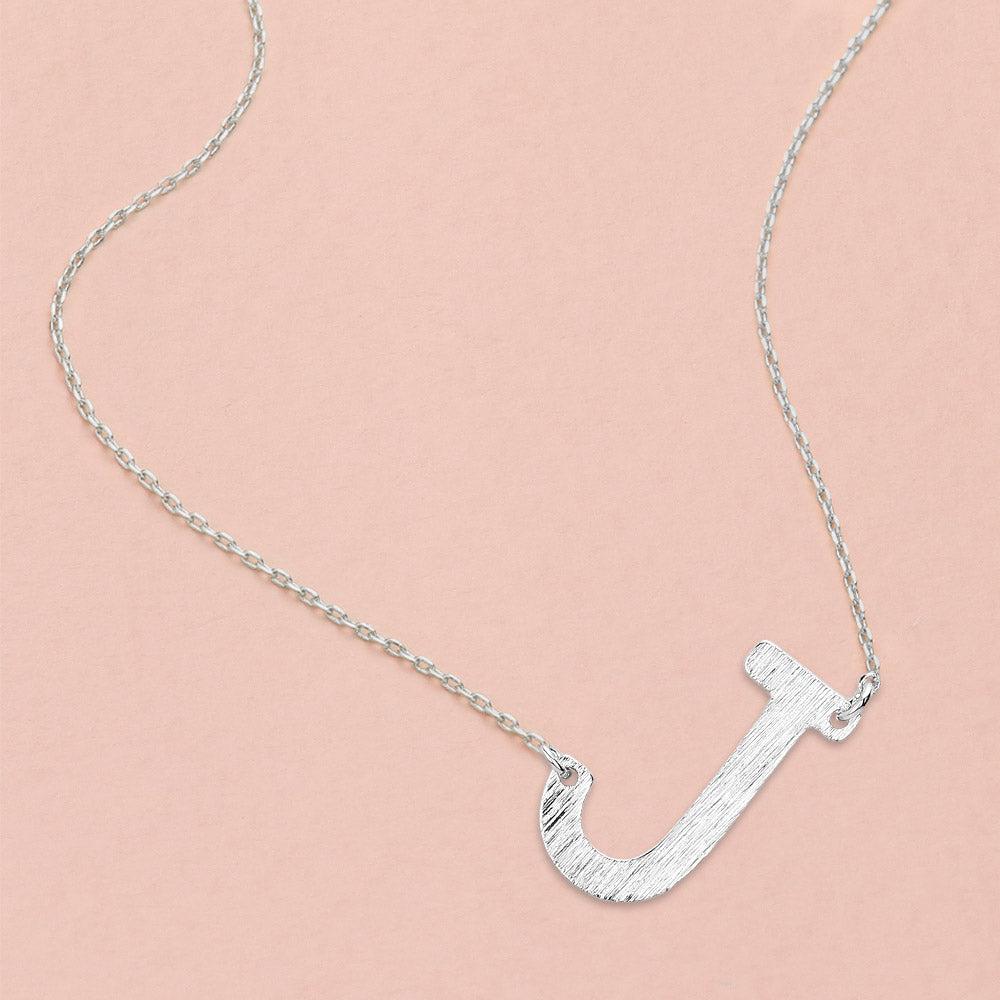 -J- White Gold Dipped Initial Monogram Pendant Necklace