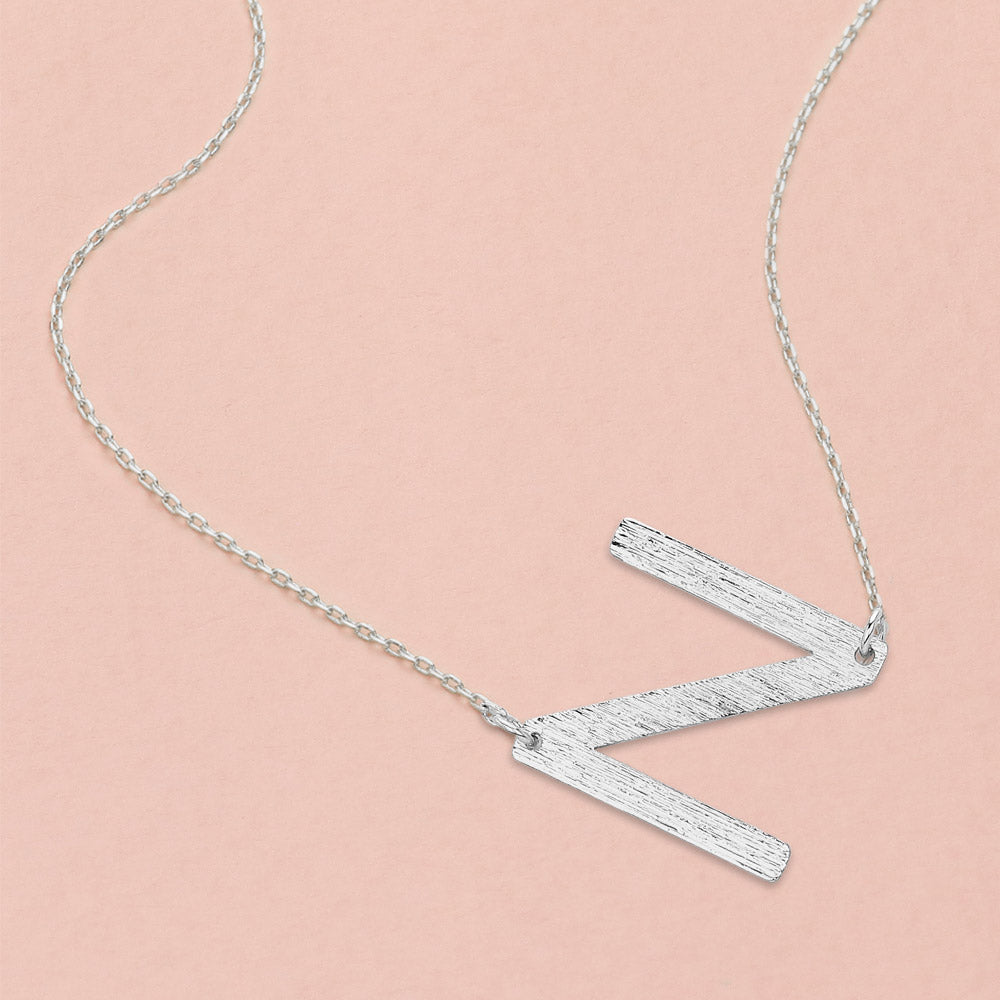 -N- White Gold Dipped Initial Monogram Pendant Necklace