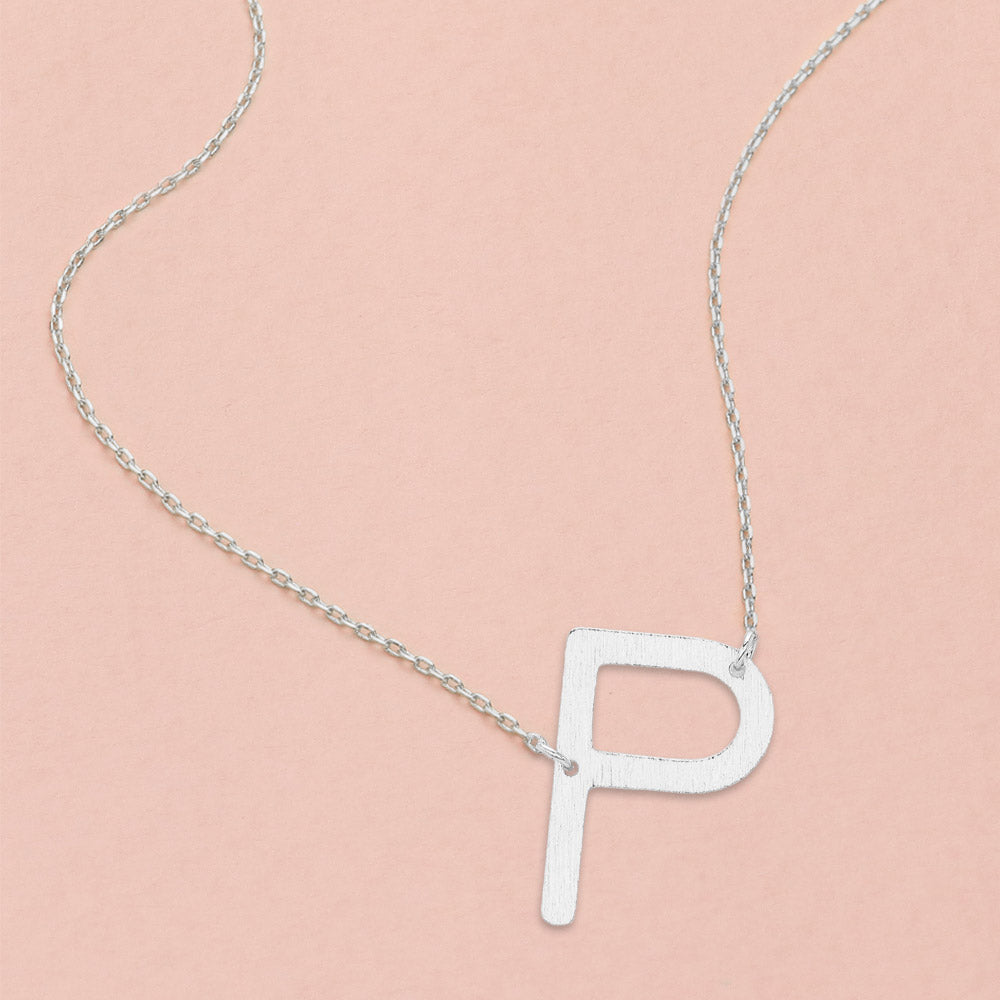 -P- White Gold Dipped Initial Monogram Pendant Necklace