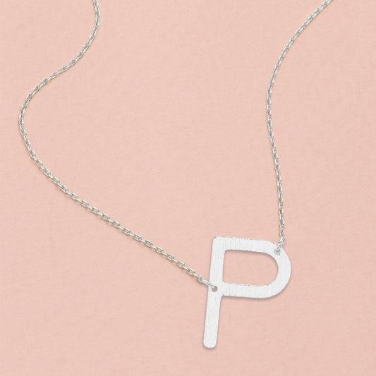 -P- White Gold Dipped Initial Monogram Pendant Necklace