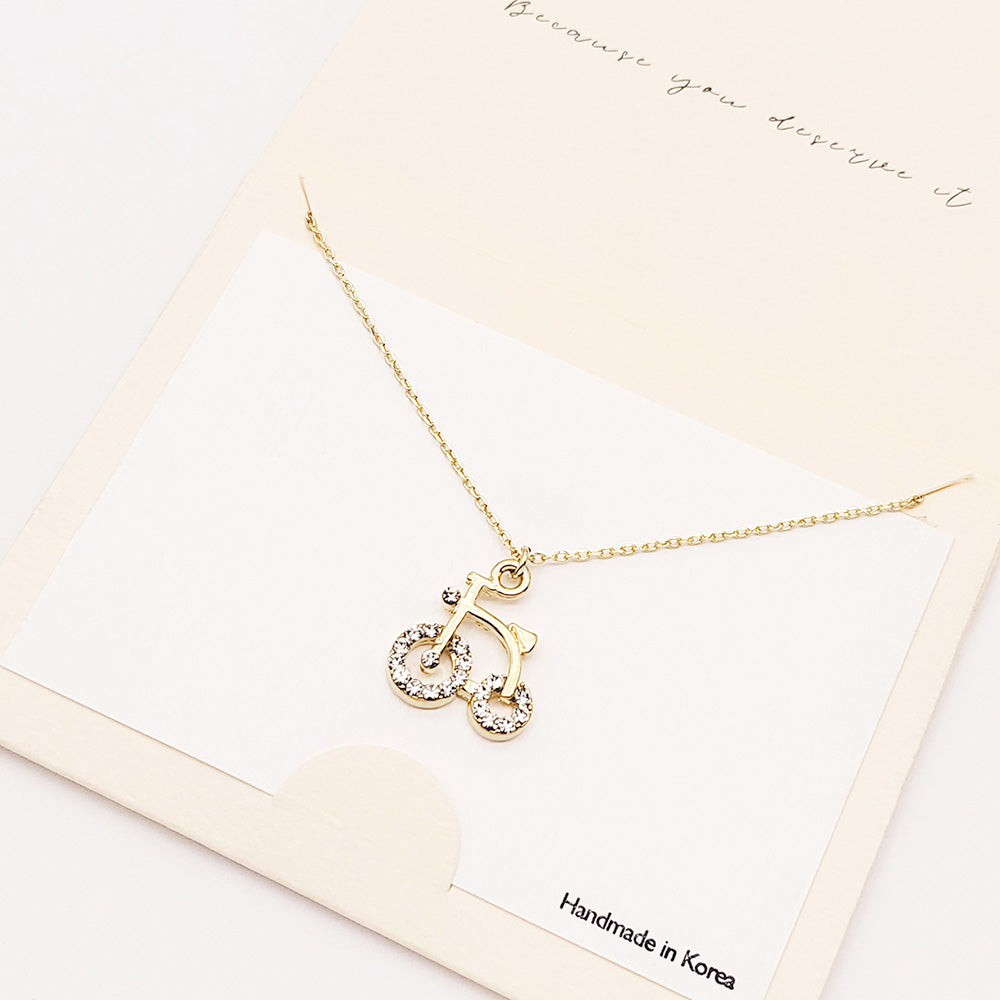 Rhinestone Embellished Bicycle Pendant Necklace