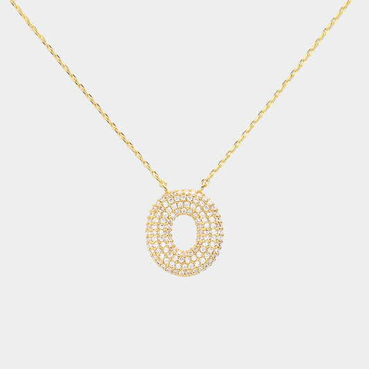 -O- Gold Dipped CZ Initial Monogram Pendant Necklace