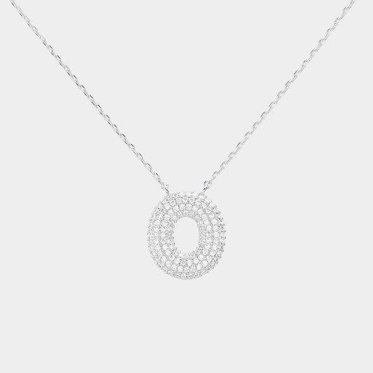 -O- White Gold Dipped CZ Initial Monogram Pendant Necklace