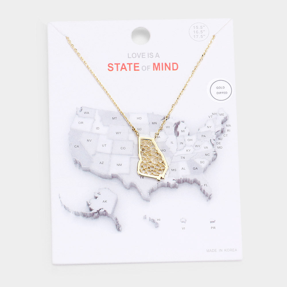 Gold Dipped Georgia State Pendant Necklace