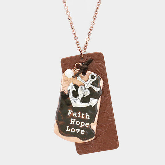 Collar con colgante de ancla de metal con perla "Fe Esperanza Amor"