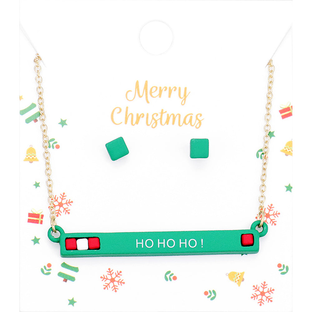 Hohoho Merry Christmas Cube Resin Pendant Necklace
