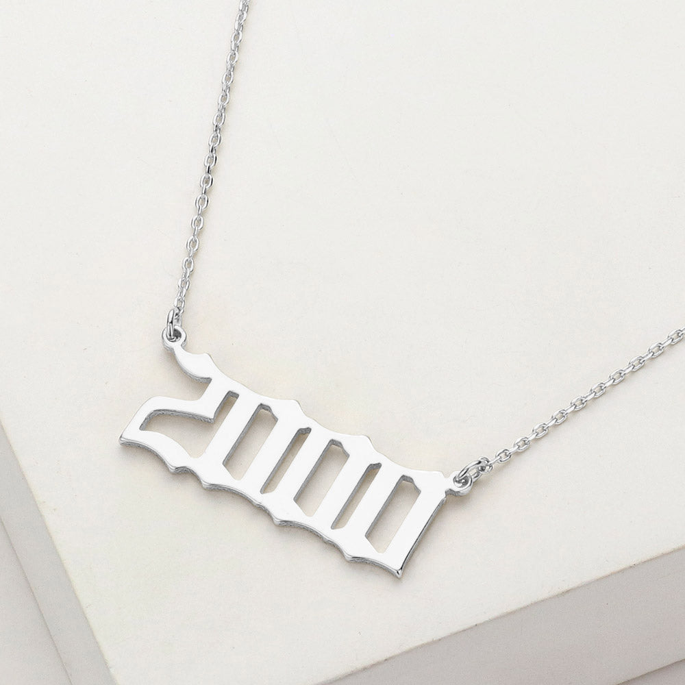 White Gold Dipped 2000 Birth Year Plate Pendant Necklace