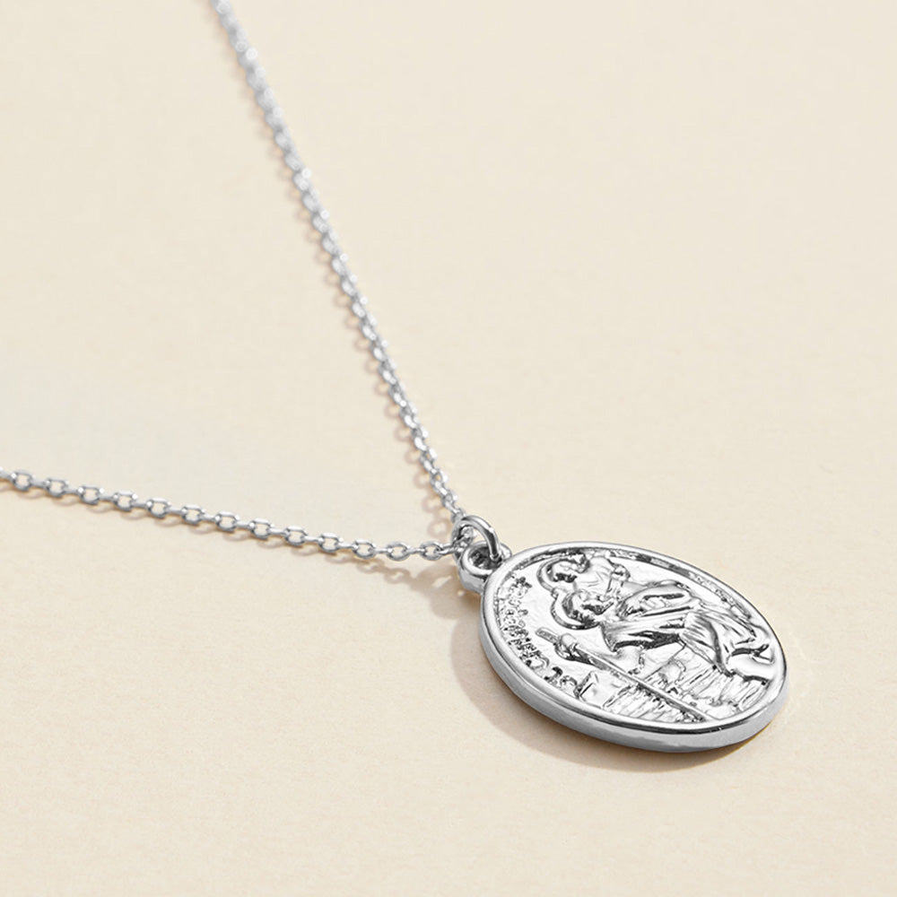 Semi Fine Collection  - 18K White Gold Dipped Pray For Us Message Oval Coin Pendant Necklace