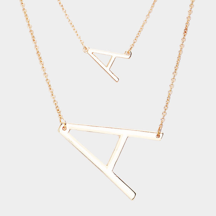 -A- Initial Monogram 2Row Strand Double Detachable Chain Necklace