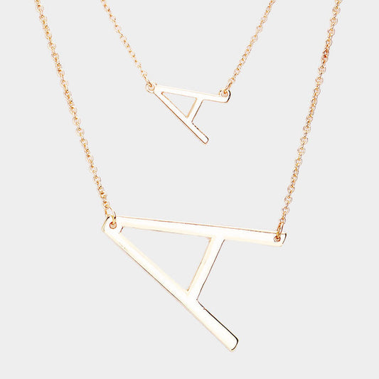-A- Initial Monogram 2Row Strand Double Detachable Chain Necklace