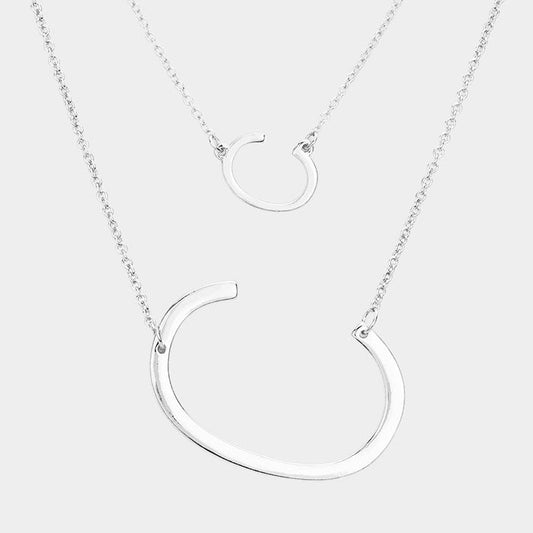 -C- Monograma Inicial Collar de Doble Cadena Desmontable de Dos Hileras