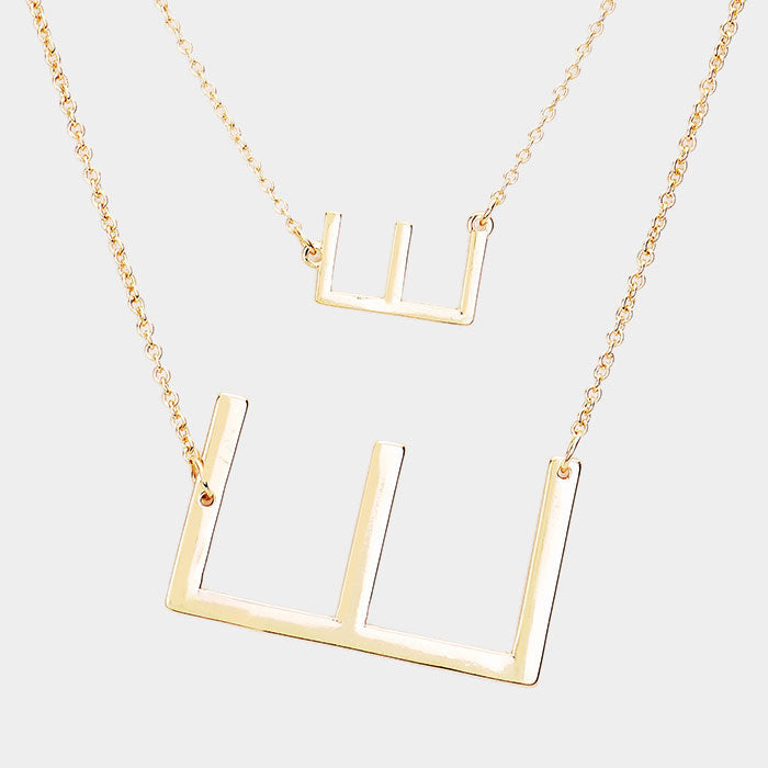 -E- Initial Monogram 2Row Strand Double Detachable Chain Necklace