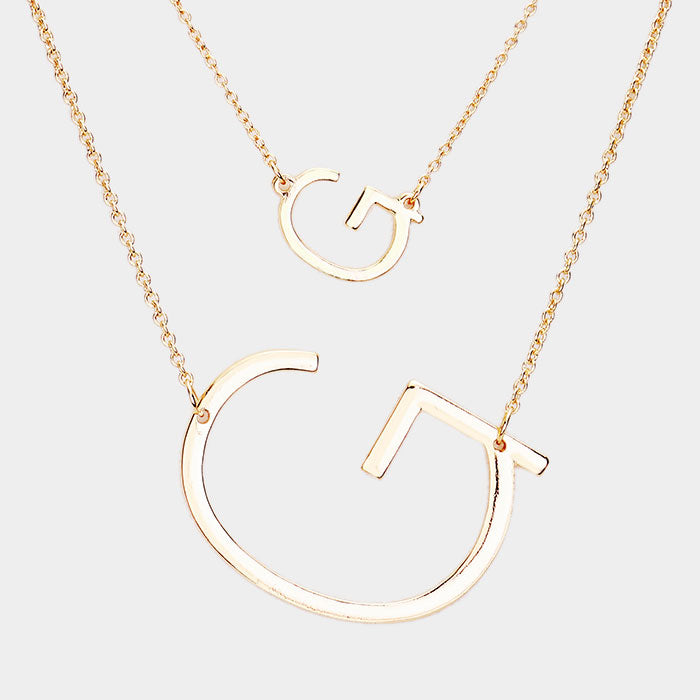 -G- Initial Monogram 2Row Strand Double Detachable Chain Necklace
