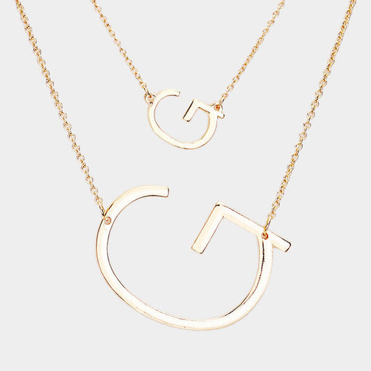 -G- Initial Monogram 2Row Strand Double Detachable Chain Necklace
