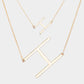 -H- Initial Monogram 2Row Strand Double Detachable Chain Necklace