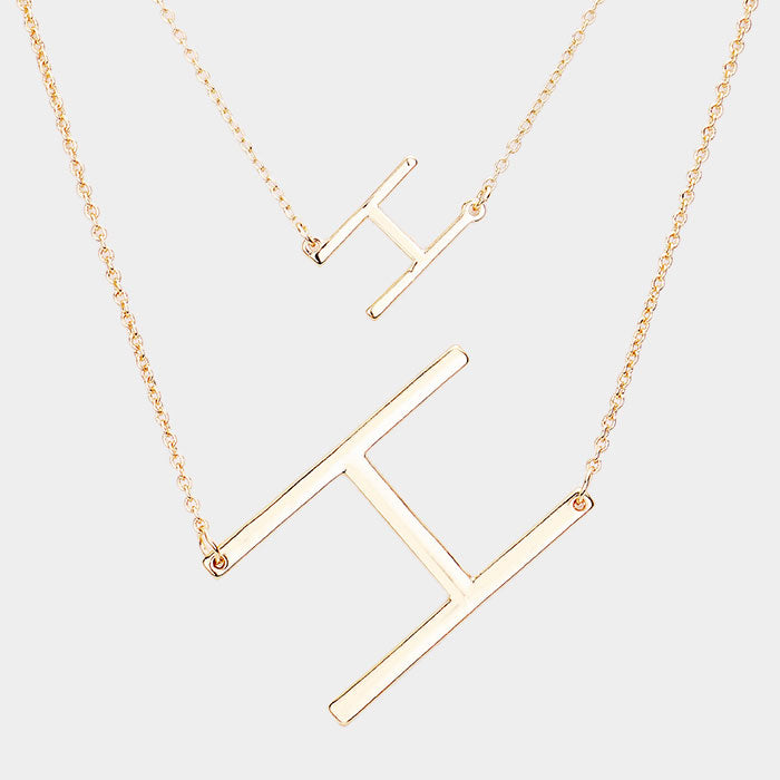 -H- Initial Monogram 2Row Strand Double Detachable Chain Necklace