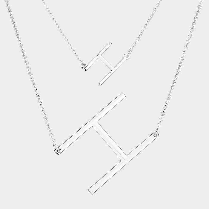 -H- Initial Monogram 2Row Strand Double Detachable Chain Necklace