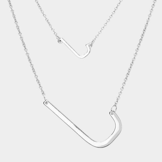 -J- Initial Monogram 2Row Strand Double Detachable Chain Necklace