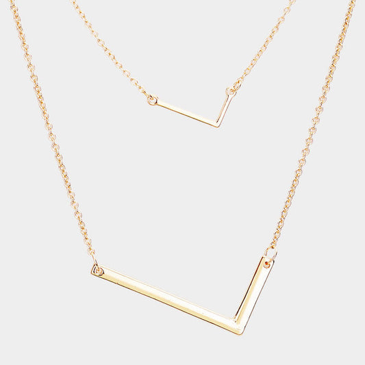 -L- Initial Monogram 2Row Strand Double Detachable Chain Necklace