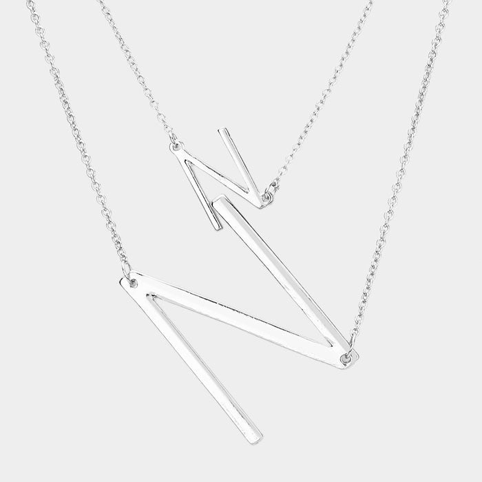 -N- Initial Monogram 2Row Strand Double Detachable Chain Necklace