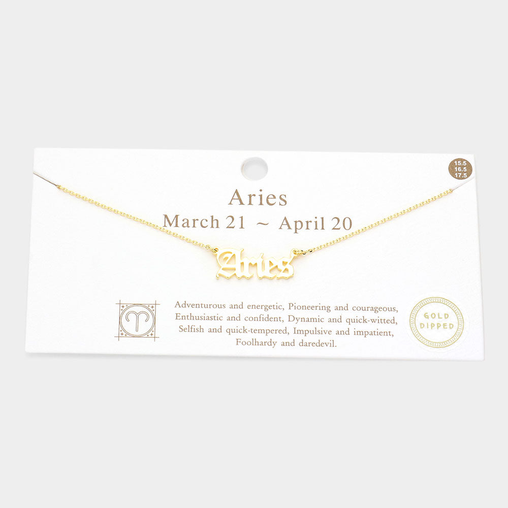 Aries Gold Dipped Zodiac Name Pendant Necklace