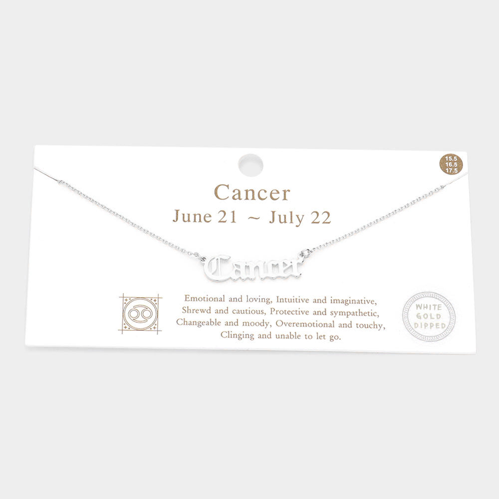 Cancer White Gold Dipped Zodiac Name Pendant Necklace