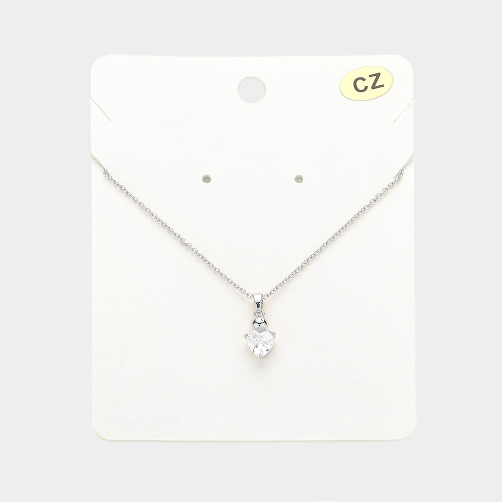 Women's CZ Heart Stone Pendant Necklace