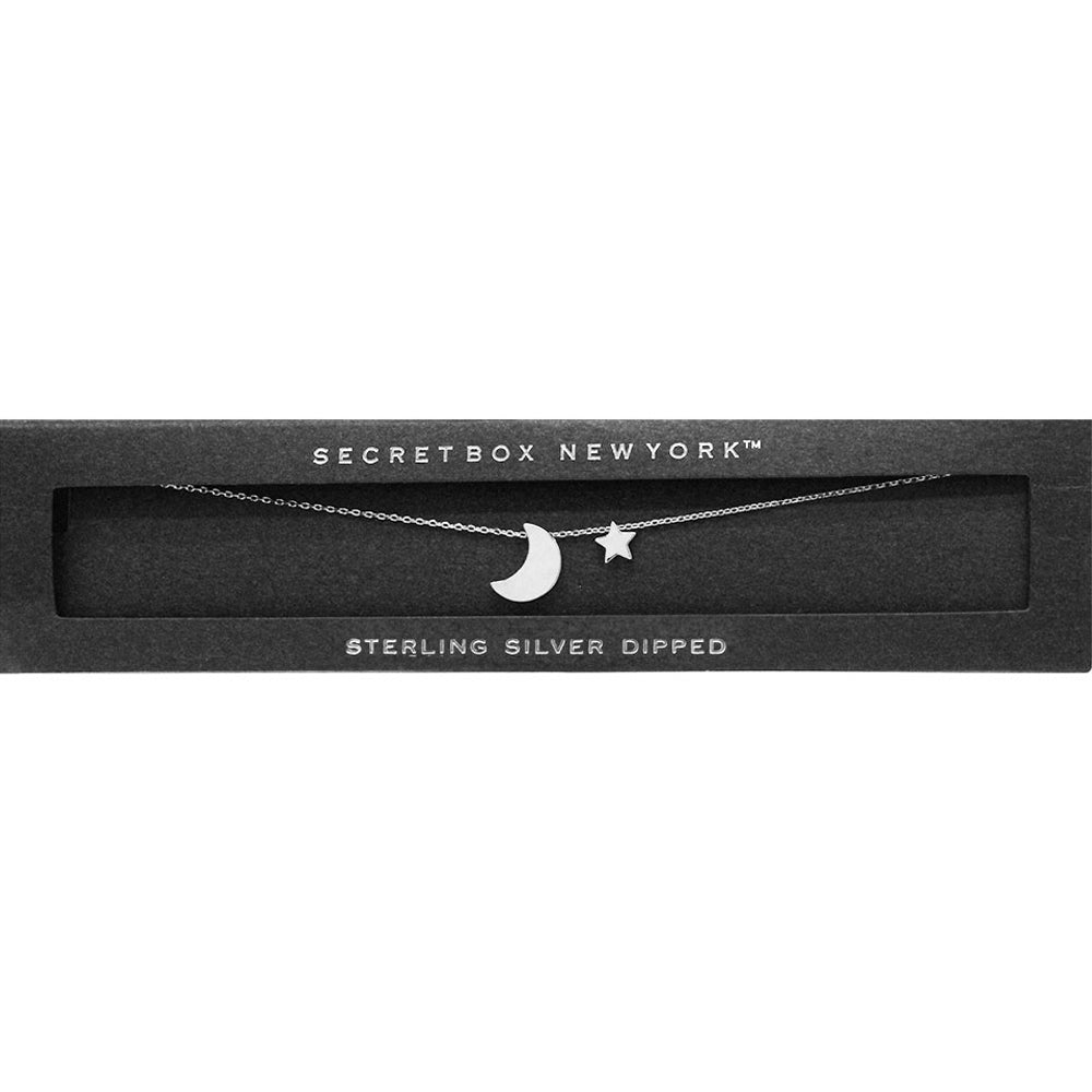 SECRET BOX_Sterling Silver Dipped CZ Moon Star Necklace