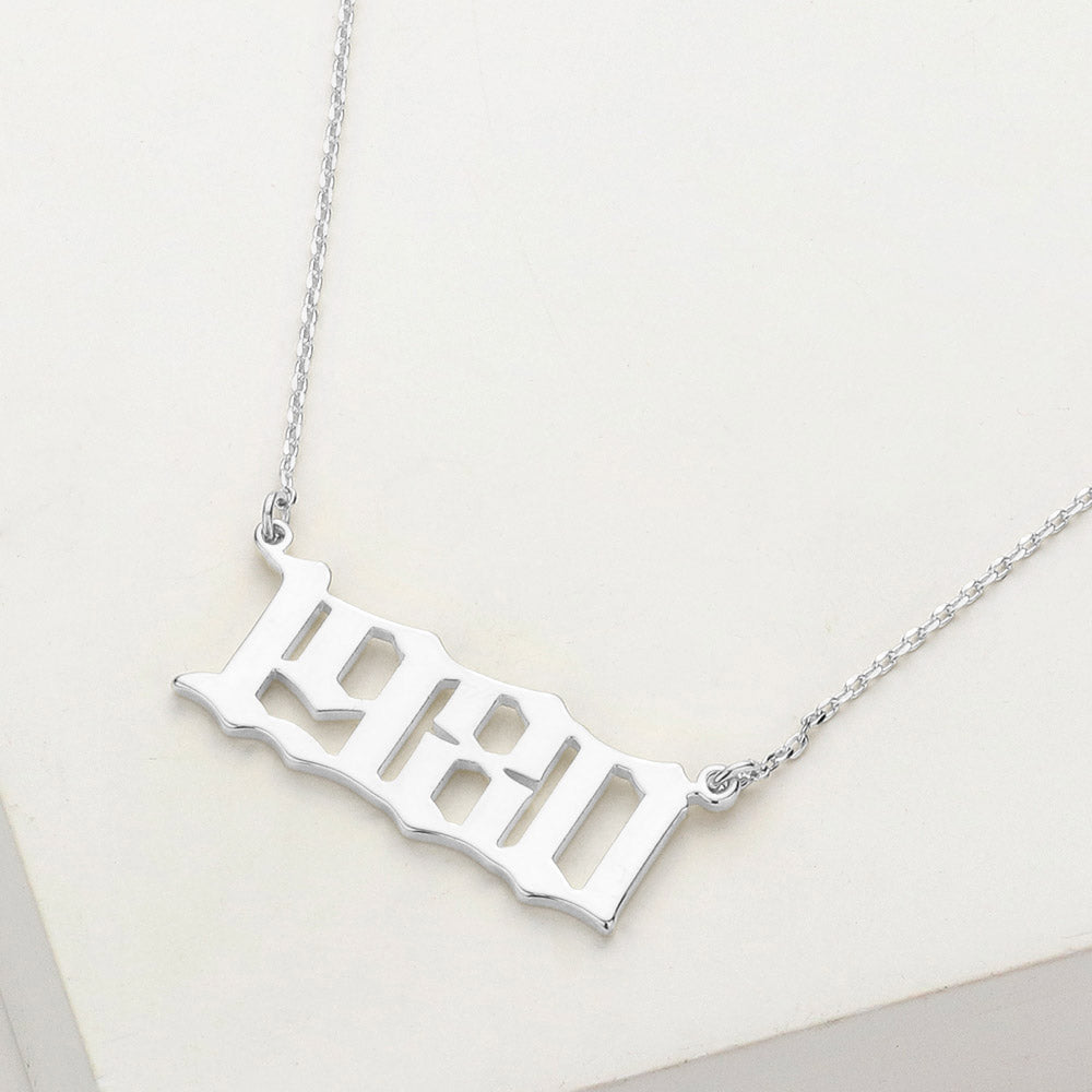 White Gold Dipped 1980 Birth Year Plate Pendant Necklace