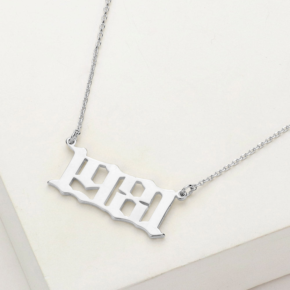 White Gold Dipped 1981 Birth Year Plate Pendant Necklace