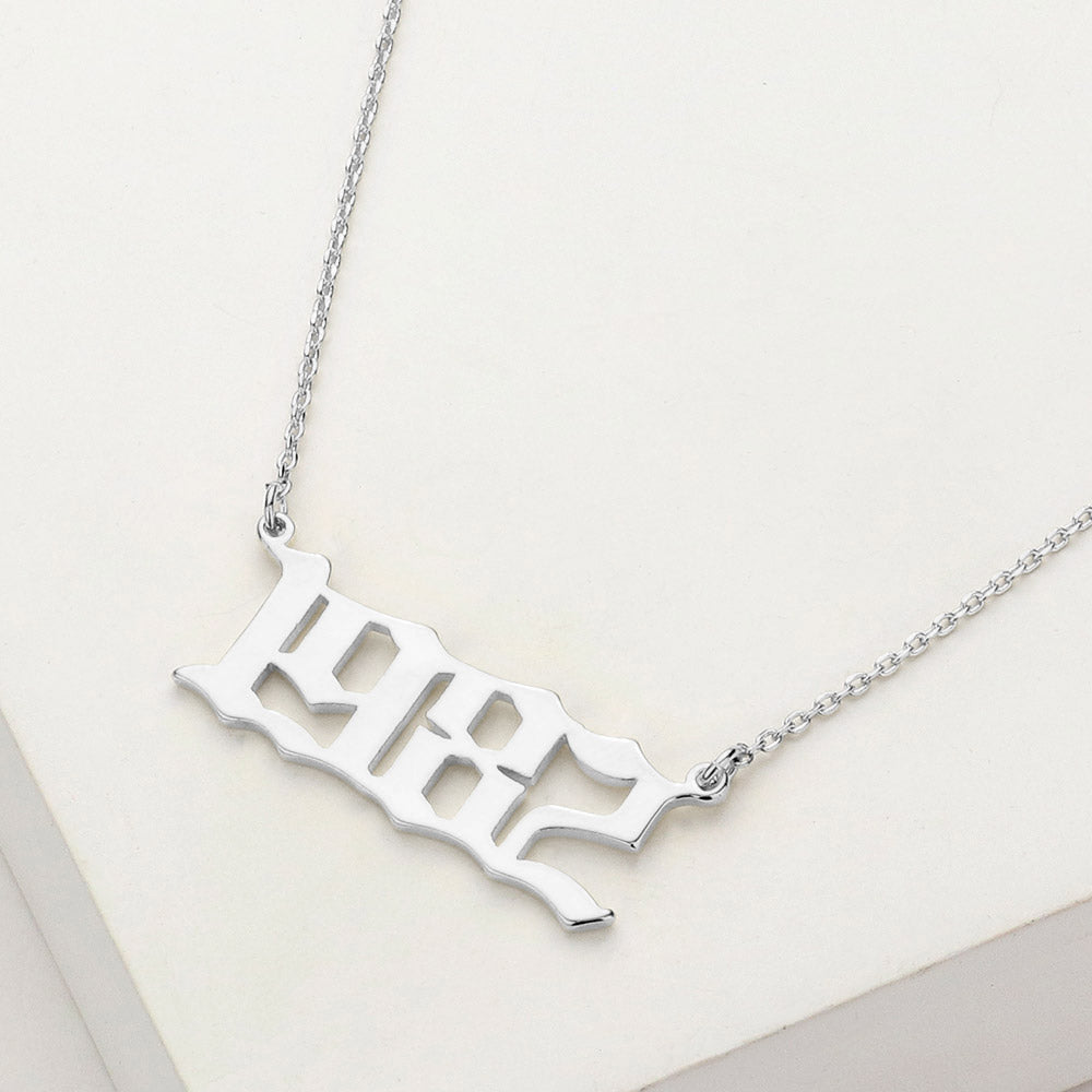 White Gold Dipped 1982 Birth Year Plate Pendant Necklace