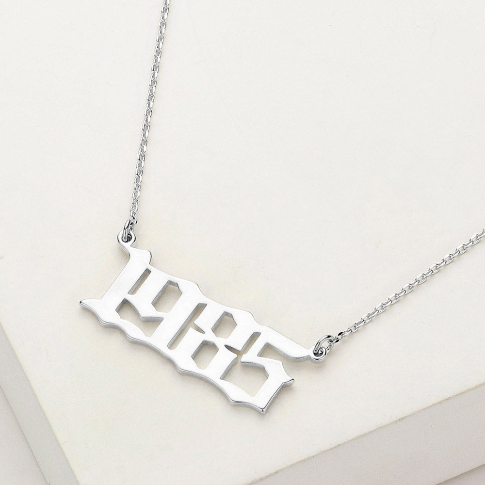 White Gold Dipped 1985 Birth Year Plate Pendant Necklace