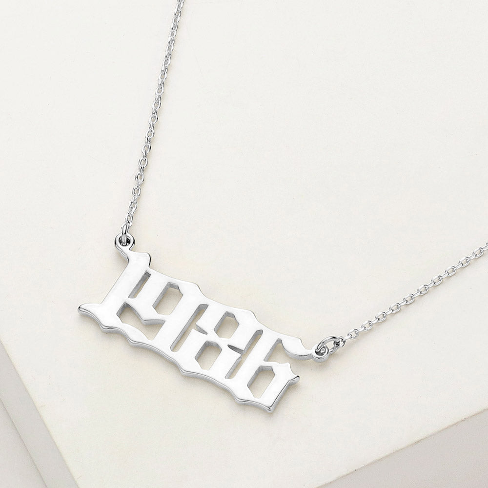 White Gold Dipped 1986 Birth Year Plate Pendant Necklace